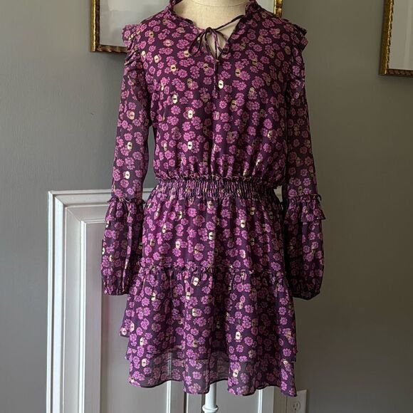 Joy Joy Dress sz Medium Ruffle Tiered Mini - Picture 3 of 15